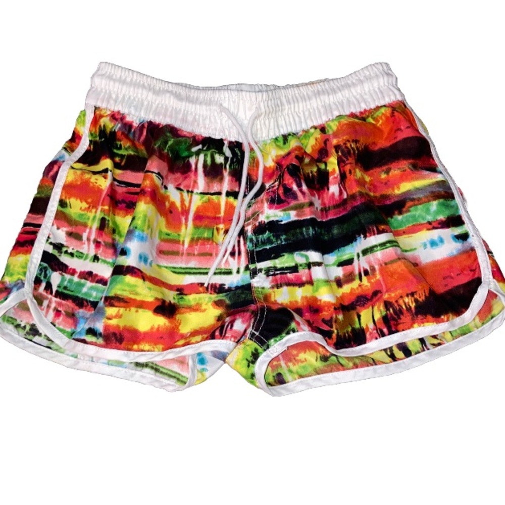 NEW Aqua exercise gym shorts medium colorful adjustable waist